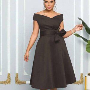 Women's Sleeveless V-Neck Backless Button Pockets A-Line Party Dress S, M, L, XL
